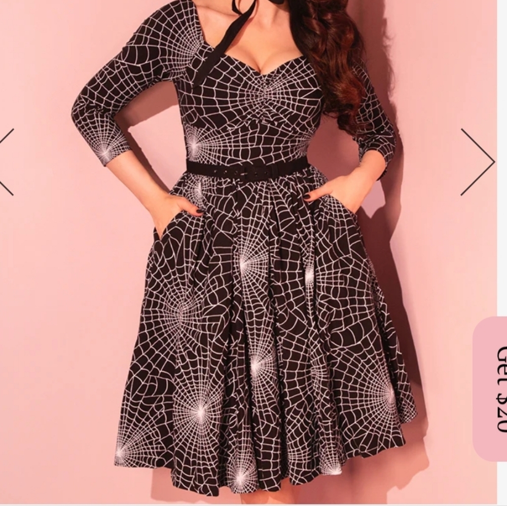 Wicked Swing Dress in Vintage Spiderweb Print - Vixen by Micheline Pitt